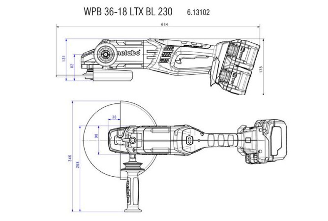 Аккумуляторная угловая шлифовальная машина Metabo WPB 36-18 LTX BL 230 613102830