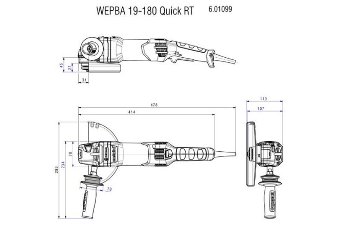 Угловая шлифовальная машина Metabo WEPBA 19-180 Quick RT 601099000