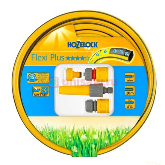 Шланг Hozelock Flexi Plus 19 мм 20 м, с набором коннекторов и наконечником
