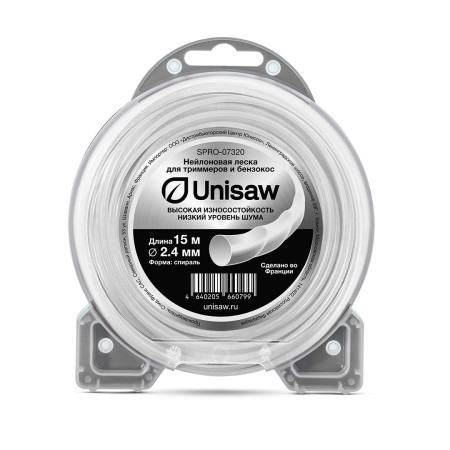 Леска триммерная 2.4мм 15м, спираль, Unisaw