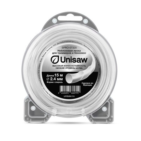 Леска триммерная 2.4мм 15м, спираль, Unisaw