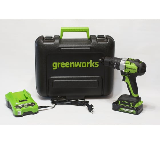 Дрель-шуруповерт аккумуляторная Greenworks Арт. 3704107UA, 24V, c 1хАКБ 2 Ач и ЗУ в кейсе