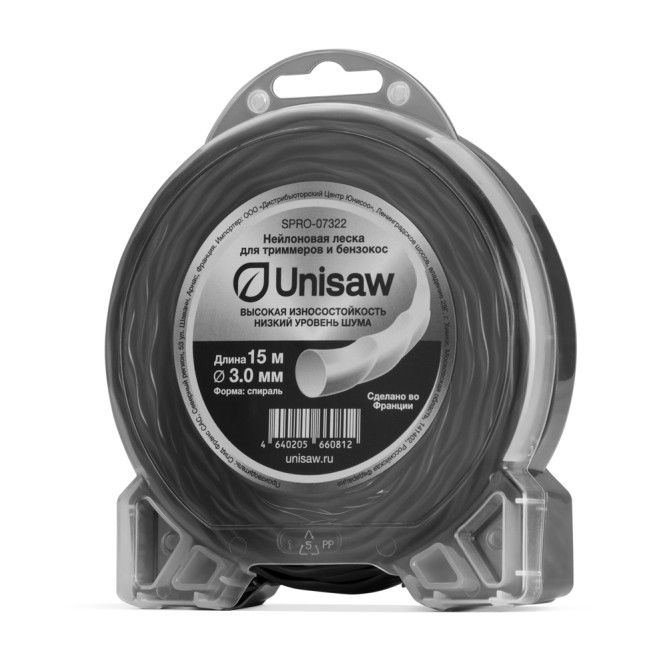 Леска триммерная 3.0 мм 15 м, спираль, Unisaw