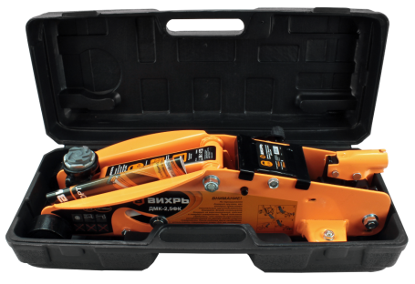 Домкрат гидравлический подкатной Вихрь ДМК-2,5ФК (2,5 т, 140-390 мм, с фиксатором, в кейсе)