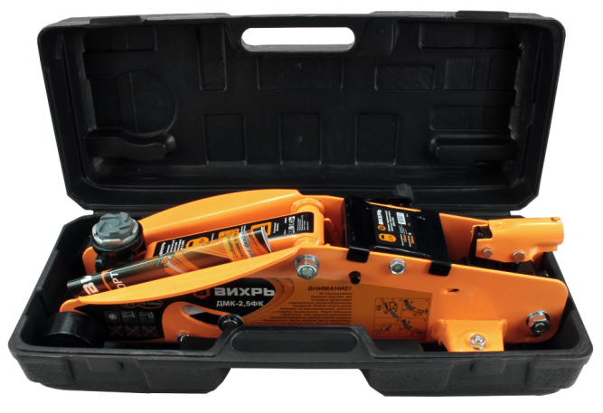 Домкрат гидравлический подкатной Вихрь ДМК-2,5ФК (2,5 т, 140-390 мм, с фиксатором, в кейсе)