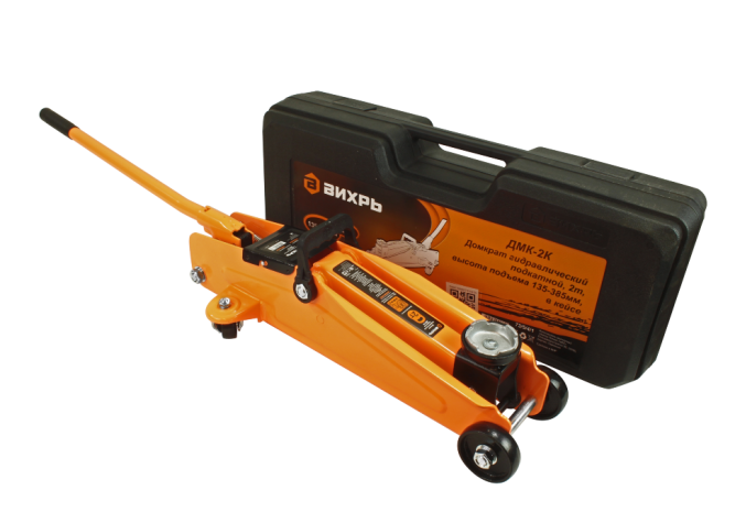 Домкрат гидравлический подкатной Вихрь ДМК-2К (2 т, 135-385 мм, в кейсе)