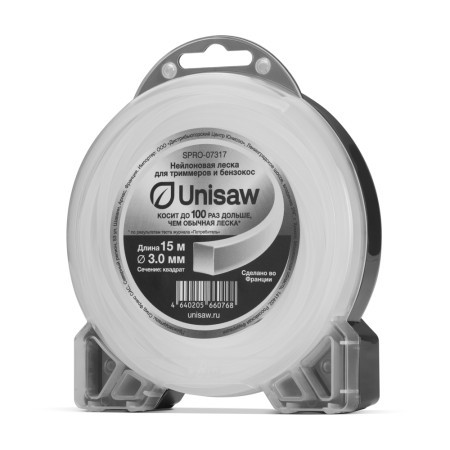 Леска триммерная 3.0 мм 15 м квадрат, Unisaw