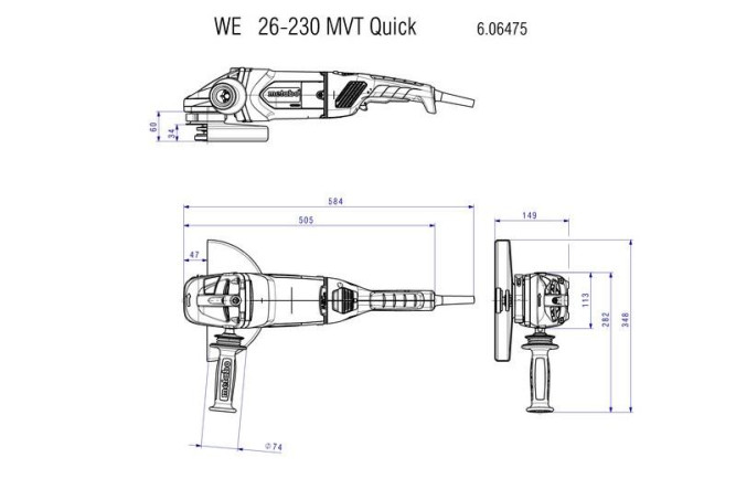 Угловая шлифовальная машина Metabo WE 26-230 MVT Quick 606475000