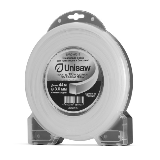 Леска триммерная 3.0мм 44м квадрат, Unisaw