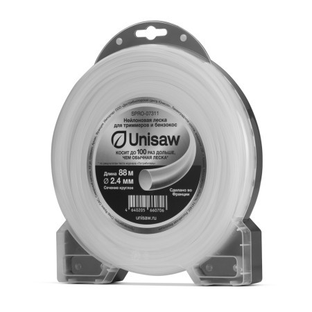 Леска триммерная 2.4 мм 88 м круглая, Unisaw