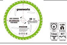 Диск по дереву Greenworks Ø184 мм 24T для пилы 1500907