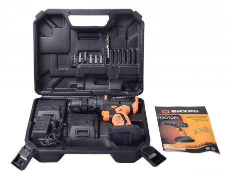 Дрель-шуруповерт аккумуляторная Вихрь ДА-18Л-2КУ/Б (2,0 А/ч) (бесщеточный двигатель)