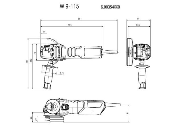 Угловая шлифовальная машина Metabo W 9-115 600354000