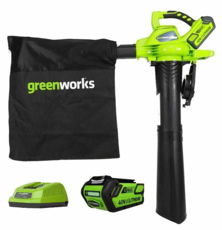 Воздуходув-пылесос аккумуляторный GreenWorks 40V комплект с АКБ и ЗУ