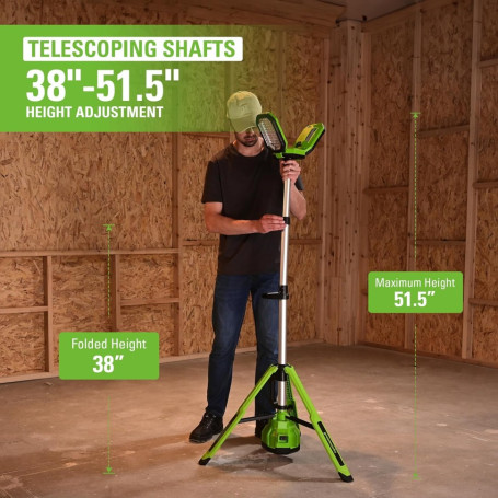 Мачта осветительная аккумуляторная Greenworks, Арт.3503207, 24V /110-240V, 3000 лм, без АКБ и ЗУ