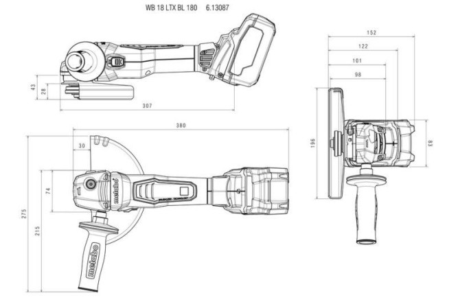 Аккумуляторная угловая шлифовальная машина Metabo WB 18 LTX BL 180 613087840